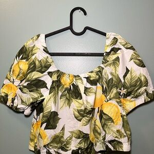 floral lemon print women's top